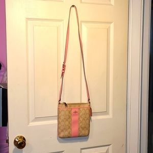 Coach cc beige tan light pink crossbody bag purse front pocket